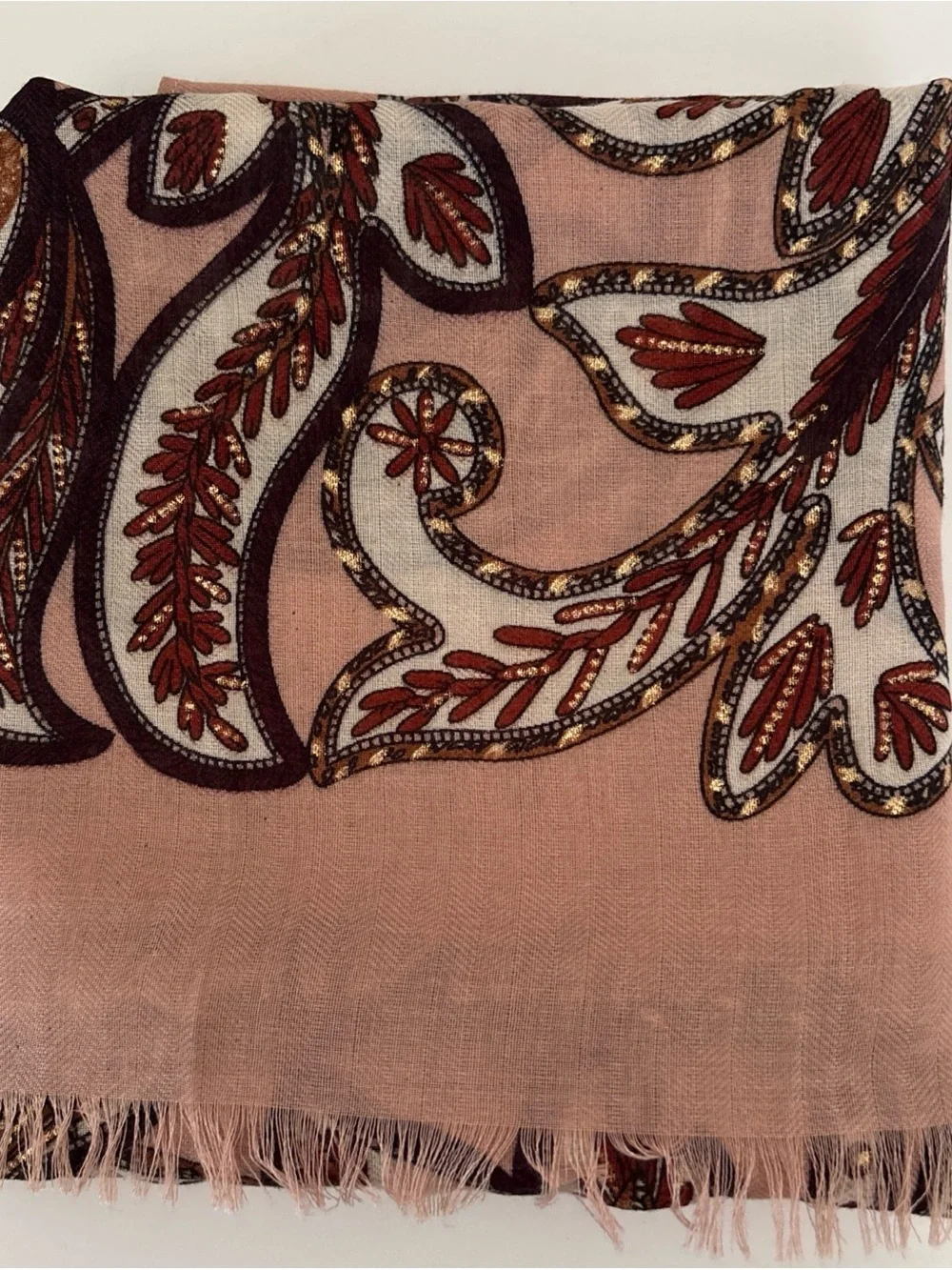 Chico's Blush Paisley Scarf with Sequin Accents